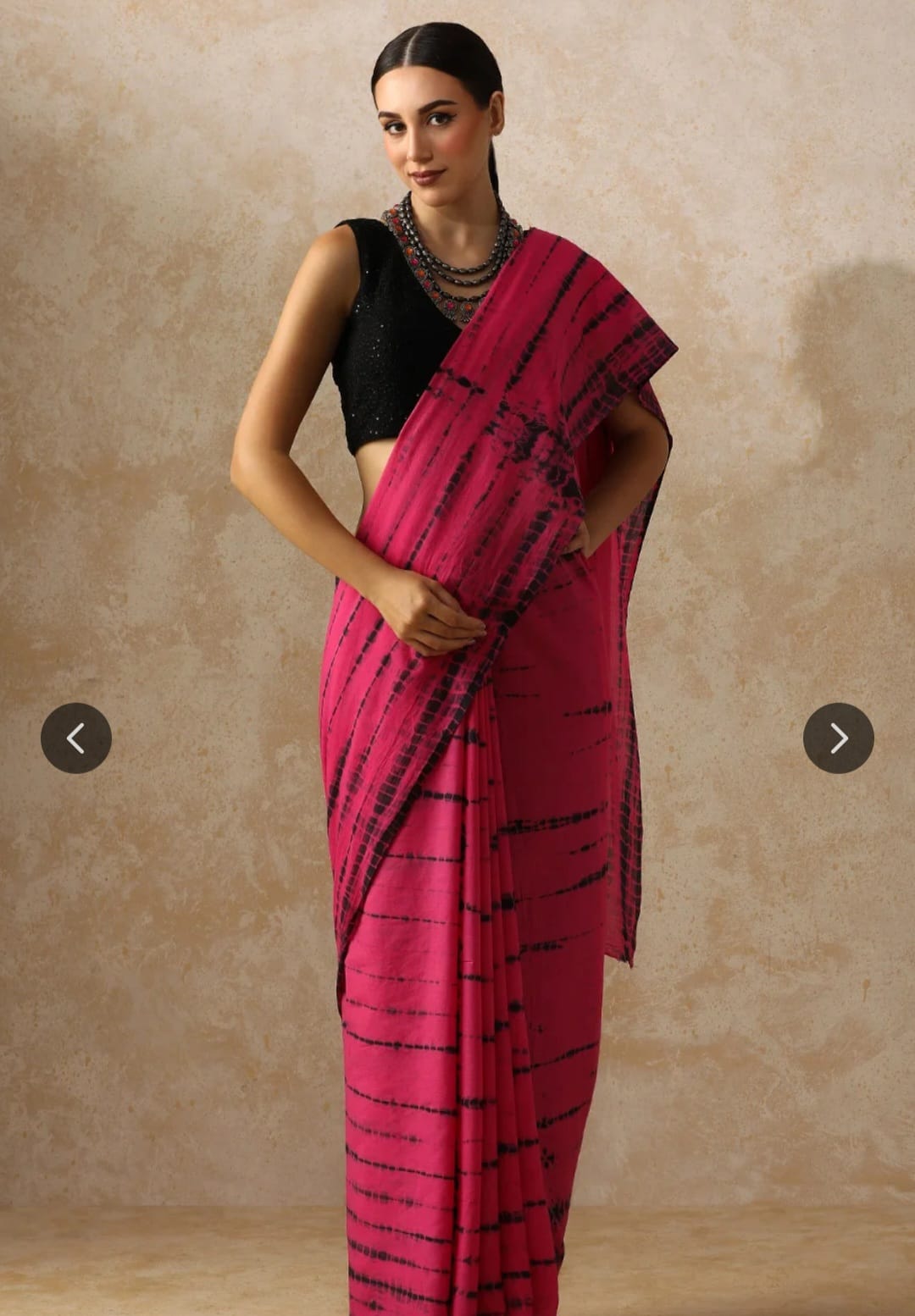 Pure cotton mulmul saree handblock printed in fuchsia pink and black – premium cotton saree wholesale Fabtexs